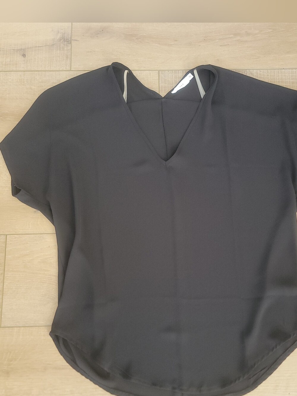 Lush Black V-Neck Short Sleeve Blouse Top S Dolman High-Low T9977